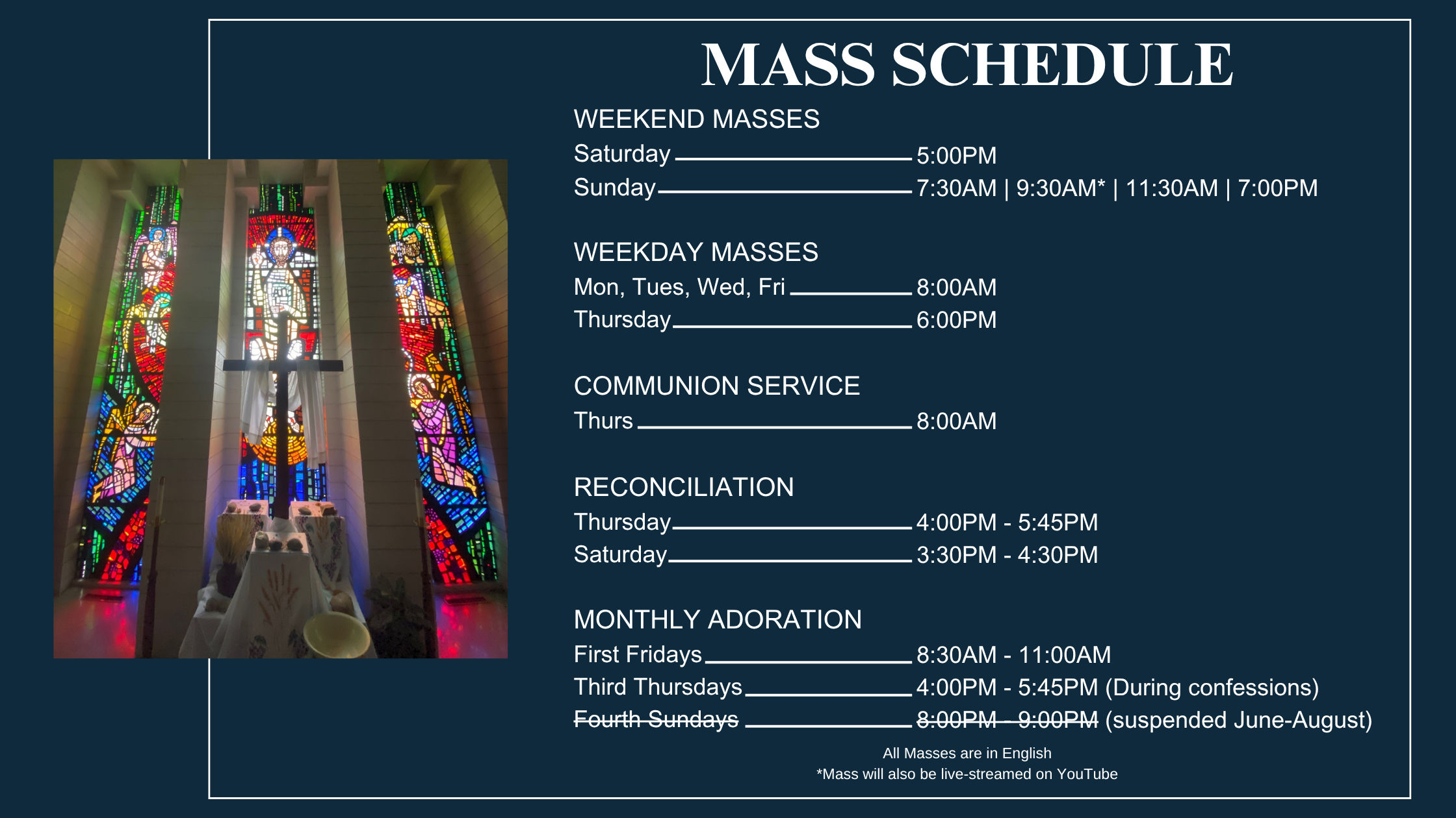 Copy Of Mass And Reconciliation Schedule Summer Schedule