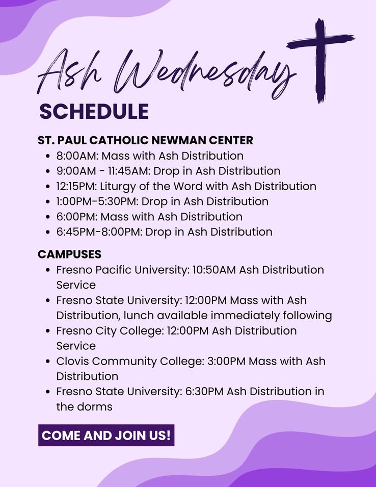 Ash Wednesday Schedule 2026