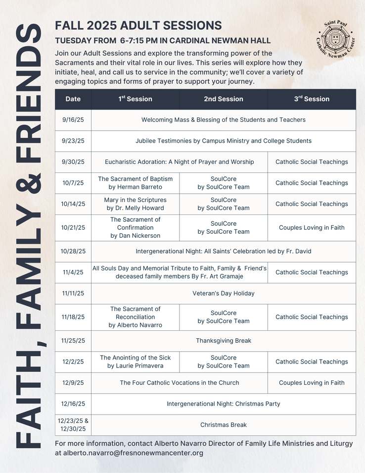 Faith Family Friends Adult Schedule