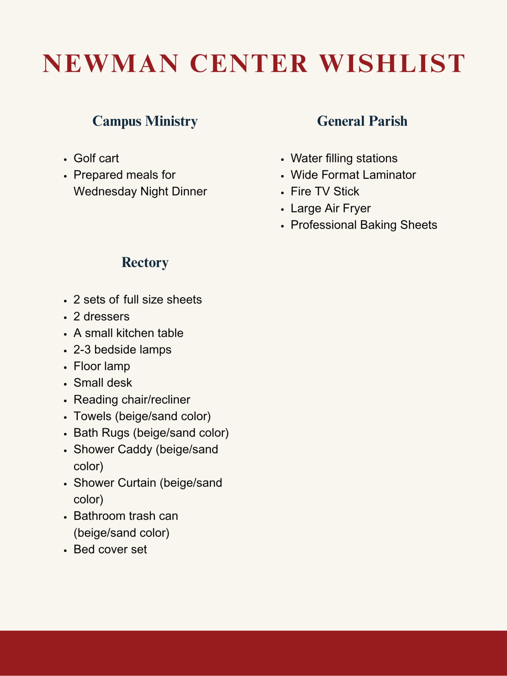 Newman Center Wishlist