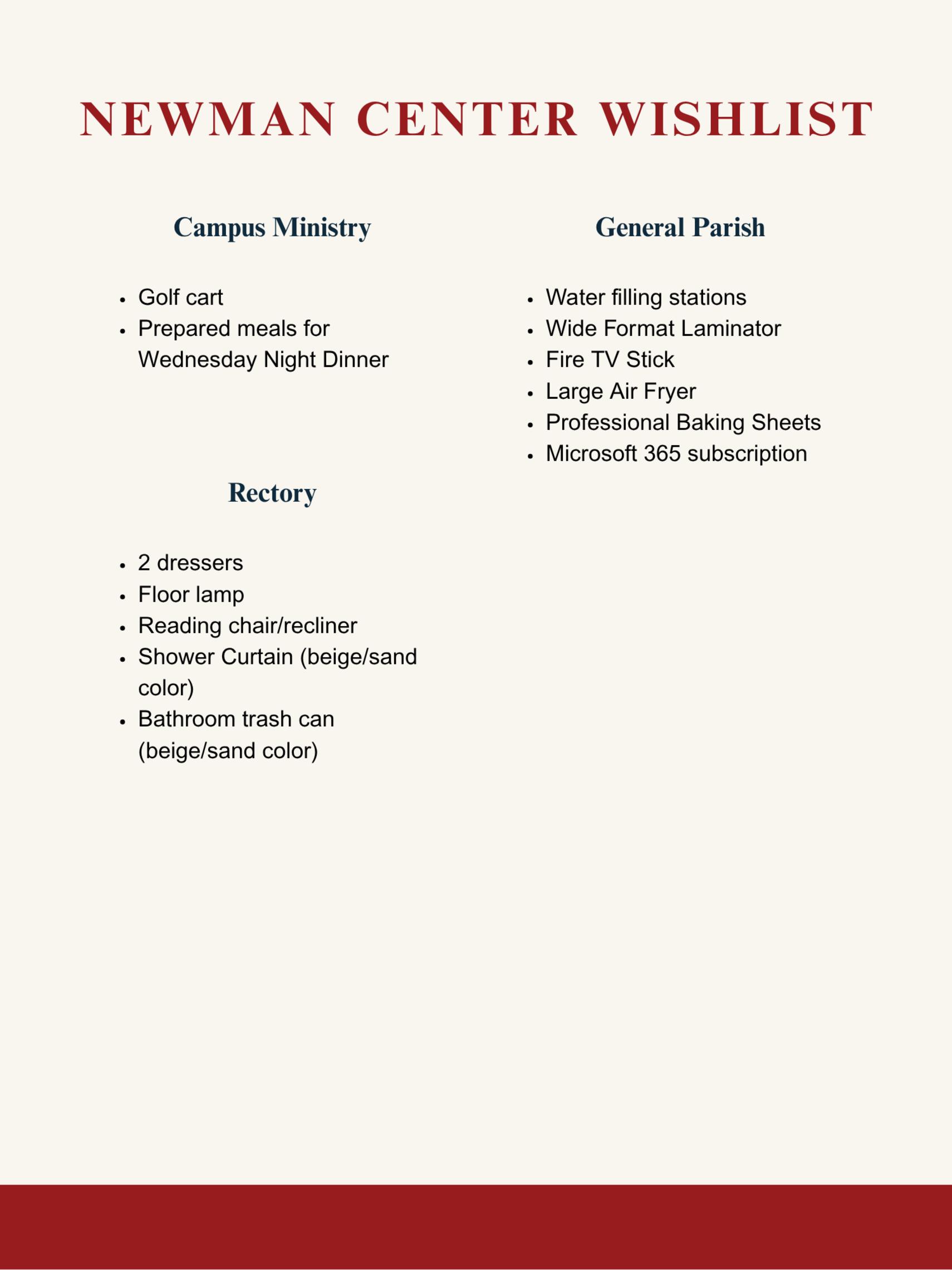 Newman Center Wishlist 1